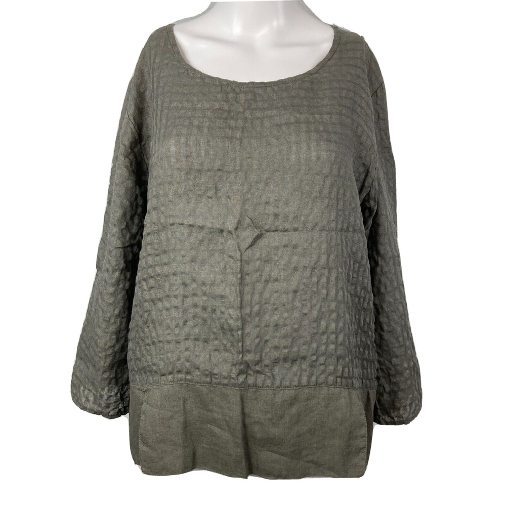 Linnea Shirt Womens Sz S Gray Taupe Linen‎ Woven Textured Lightweight Pullover